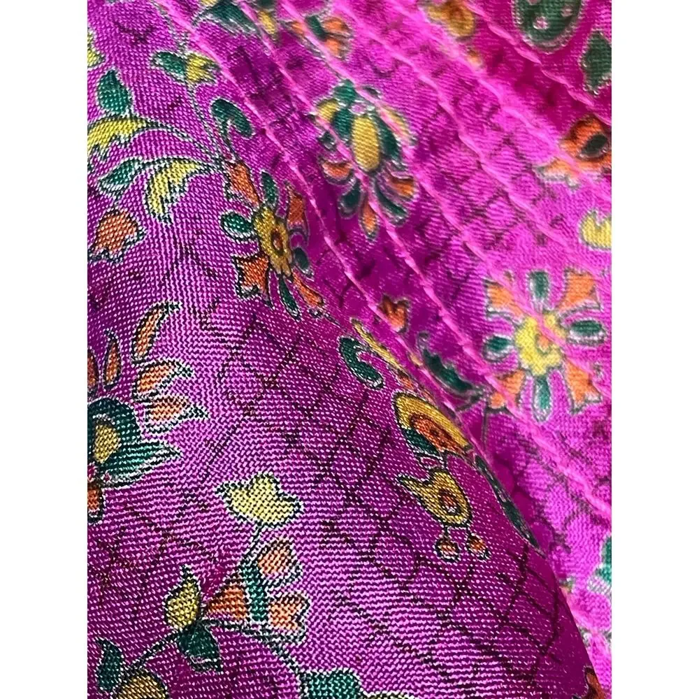 Green Sewn Patchwork Scarf Handmade from Vintage Silk Saris 70